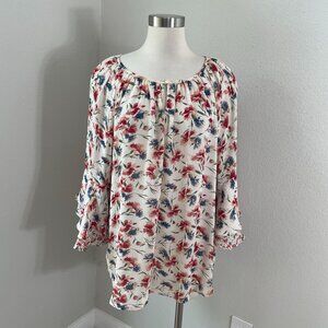 Chaps Womens XL Floral Bell Sleeve Boho Top Blouse Spring Lightweight Shirt Top